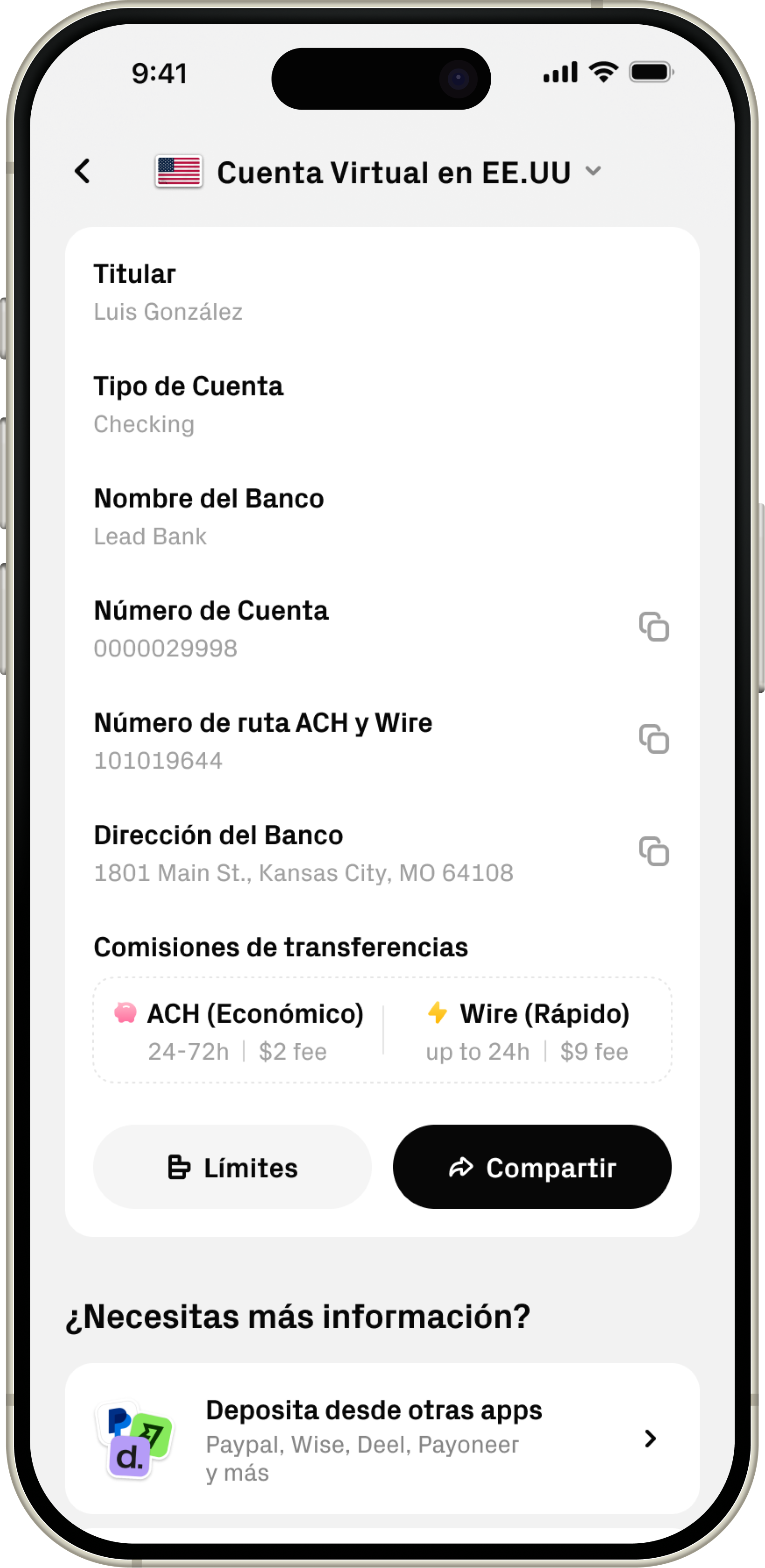 Cuenta virtual para recibir pagos del exterior